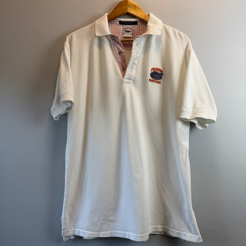 Vintage Florida Gators Polo Shirt Mens Large White Cotton Football